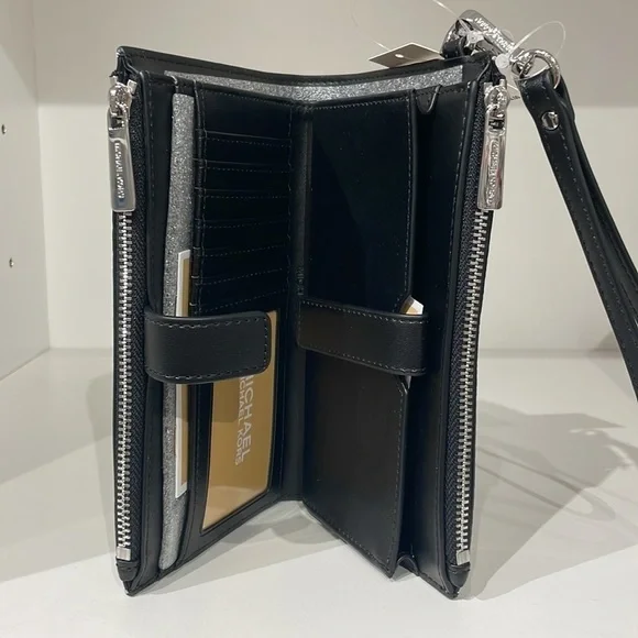 Michael Kors MK print double zip wallet wristlet phone holder - Picture 2 of 3